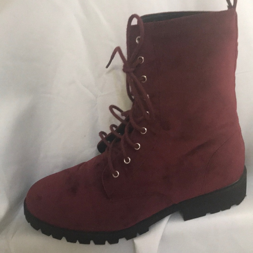 Red velvet combat boots